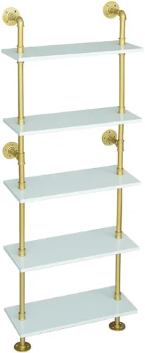 Estantería dorada moderna de 5 estantes, estantería blanca para montaje en pared, estante de escalera con marco de metal, estantes de exhibición