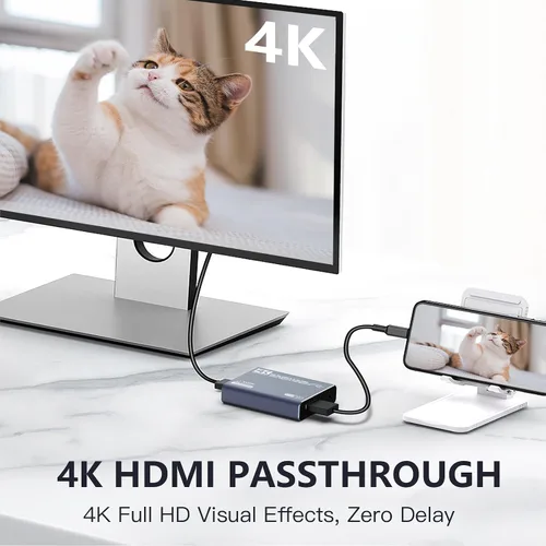 Miniatura 6 de dobestyou Tarjeta de Captura 4K Gris para Transmisión, Grabación y Juegos – Dispositivo de Captura de Video HDMI con USB 3.0, 1080p 60fps, Sin