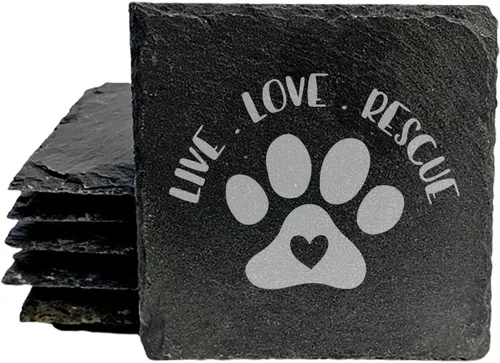 Miniatura 24 de Engraved Dog Cat Paw Coasters Set of 4 – Dog Cat Silhouette Paw Print Design – 4 Inch Round Slate – Pet Lover Home Decor – Handmade in Oregon USA