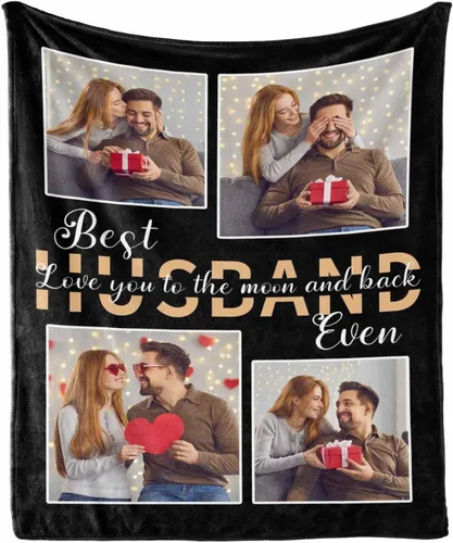 Miniatura 8 de MyPupSocks Manta personalizada de collage de fotos para papá con mensaje de amor de parte de esposa, hija e hijo, manta de fotos personalizada