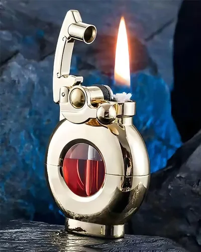 Miniatura 2 de Encendedores de bolsillo antiguo de queroseno, tanque de combustible transparente de llama suave, encendedor de brazo oscilante para colección
