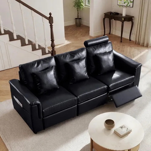 Miniatura 31 de ORRD Consola de almacenamiento multifuncional con soportes dobles para tazas, mesa, estación de carga USB para sofá modular seccional para sala