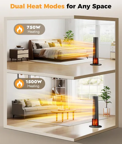 Miniatura 2 de Calentador de espacio para uso en interiores - Calentador portátil de torre de 25 pulgadas con llama 3D, control remoto, termostato ajustable, 2