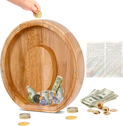 Miniatura 26 de Alcancía de Madera Personalizada con Letras del Alfabeto, Banco de Monedas con Letras del Alfabeto para Niños, Niñas y Bebés, Tamaño Grande, 26