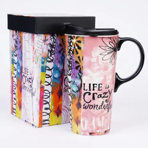 Miniatura 11 de Topadorn - Taza de viaje de cerámica de 17 onzas con tapa, taza de café de plumas boho con asa, taza grande de viaje de cerámica, apta