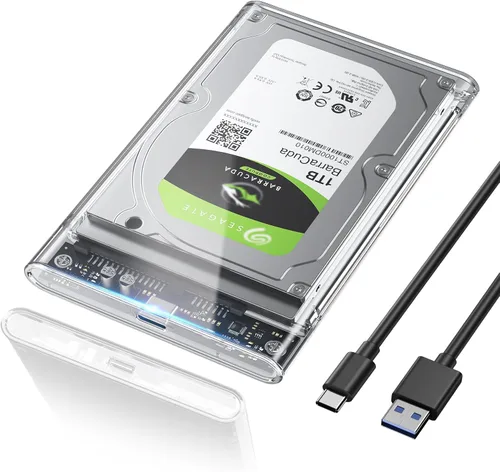 POSUGEAR Caja externa para disco duro de 2.5 pulgadas, 6Gbps USB C 3.1 Gen 2 a SATA III sin herramientas, caja externa transparente para SSD HDD de