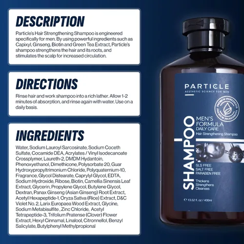 Miniatura 6 de Particle Champú para engrosar el cabello para hombres, champú para hombres, fórmula limpiadora hecha con biotina, capixyl, redensyl, ginseng