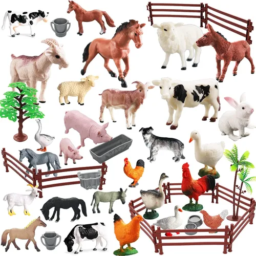 Miniatura 9 de 15 piezas de mini figuras de juguetes realistas de animales de granja, juego educativo de aprendizaje de plástico, suministros de fiesta temática