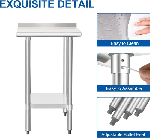 Miniatura 5 de HARDURA Mesa de trabajo comercial de acero inoxidable, mesa de trabajo de preparación, mesa de metal de 14 x 24 pulgadas con estante inferior