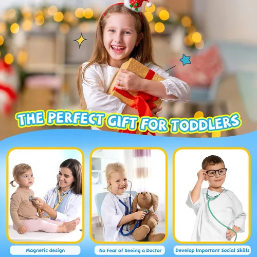 Miniatura 8 de Kit de médico para niños, 36 piezas de juego de doctor para niños pequeños de 3 a 5 años con bolsa de almacenamiento médico y estetoscopio real