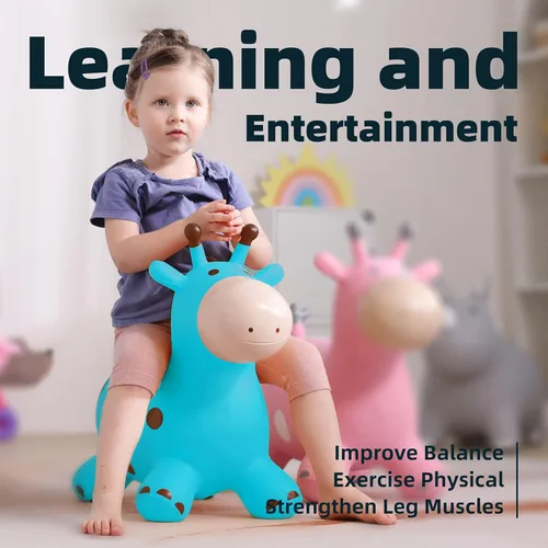 Miniatura 2 de Caballo Saltarín de Jirafa para Niños Pequeños, Animales Saltadores Caballo Saltarín, Juguetes Inflables Saltadores para Montar Regalos para Niños