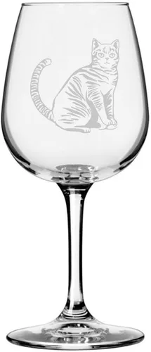 Miniatura 35 de Copa de vino de 12.75 onzas con temática de gato abisinio grabada para todo uso
