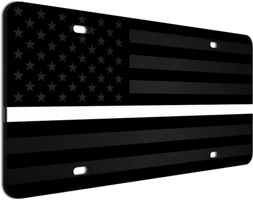 Miniatura 26 de JASS GRAPHIX Placa de matrícula personalizada con la bandera estadounidense de línea amarilla, homenaje personalizado a despachadores y operadores