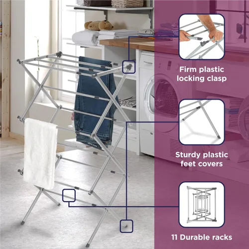 Miniatura 4 de BLACK+DECKER Organizador de lavandería extensible/plegable tendedero para secar ropa. Esencial para campamento/remolques o cualquier lugar donde Gris