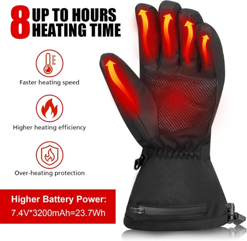 Miniatura 2 de Guantes térmicos recargables para hombres y mujeres, guantes térmicos eléctricos de 7.4 V, guantes de esquí impermeables y resistentes al viento