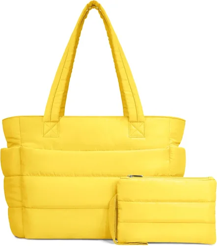 Miniatura 16 de TOPDesign Bolsa Tote Acolchada para Mujer, Bolso de Mano Ligero Inflado con Compartimentos, Bolsa de Hombro Acolchada para Trabajo, Viajes, Gimnasio