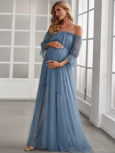 Miniatura 3 de Ever-Pretty Vestido de maternidad de tul con hombros descubiertos para mujer 20862
