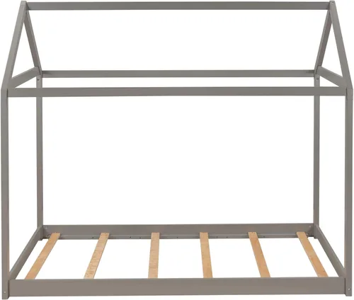 Miniatura 5 de Harper & Bright Designs Base de cama Montessori de tamaño individual, cama de piso de madera con techo para niños y niñas, no necesita somier, gris