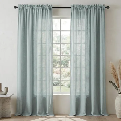Miniatura 45 de Mrs.Naturall - Cortinas transparentes con bolsillo para barra de 36x63 pulgadas de lino mezclado negro