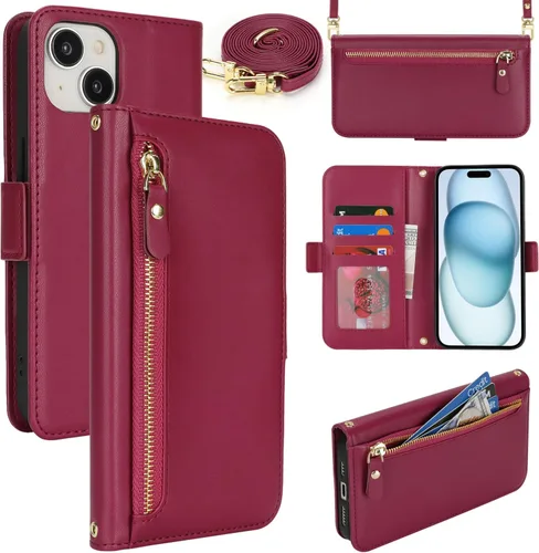 Miniatura 72 de Lipvina Funda tipo cartera para iPhone 12 Pro Max / 13 Pro Max para mujeres, bolsillo con cremallera, funda de teléfono de cuero PU con soporte