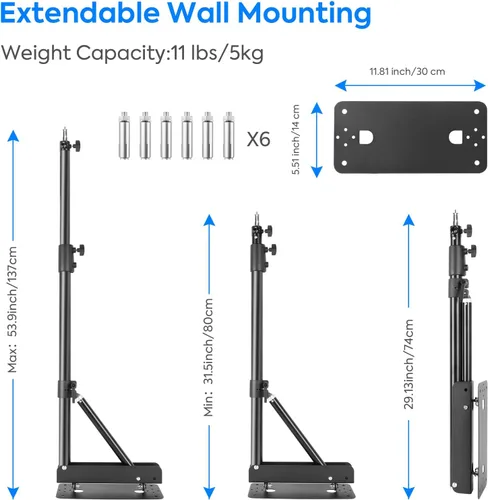 Miniatura 3 de Brazo de brazo de montaje en pared, triángulo ajustable de 51 pulgadas/51.2 in, soporte de montaje en pared, rotación de 180º, soportes de ahorro