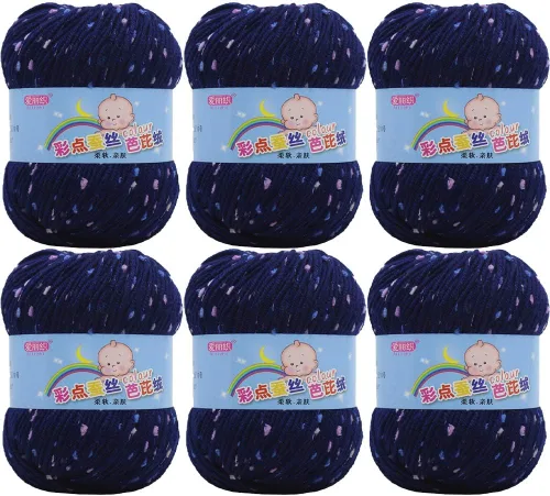 Miniatura 10 de Paquete de 6 hilos de ganchillo de algodón colorido para tejer suéter súper suave para mantas de bebé y ropa, sombrero, bufanda, 10.58 oz