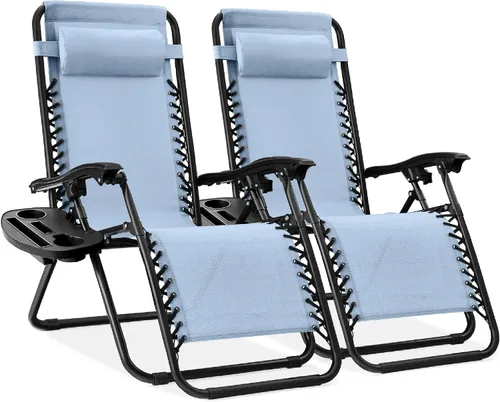 Miniatura 65 de Best Choice Products - Juego de 2 sillas reclinables y ajustables de malla y acero, sillas con sensación gravedad cero con cojines y bandejas