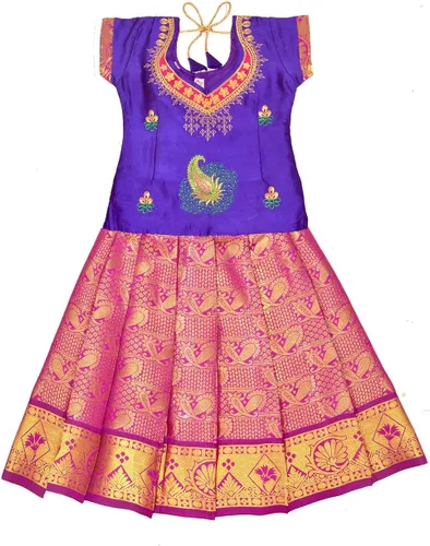 Chandrakala Niños Pattu pavadai étnico tradicional Lehenga choli Chaniya Choli vestido falda Tops para niñas (KL107)