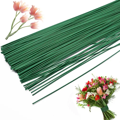 200 arreglos florales de alambre de tallo floral de calibre 22 y manualidades, verde oscuro, alambre floral para arreglos florales de 16 pulgadas,