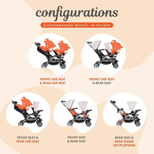 Miniatura 5 de Baby Trend Cochecito Doble para Bebés y Niños Pequeños y Combo de Asiento de Automóvil, Juego de 2 Piezas, Caqui - Dúo de Cochecito Portátil