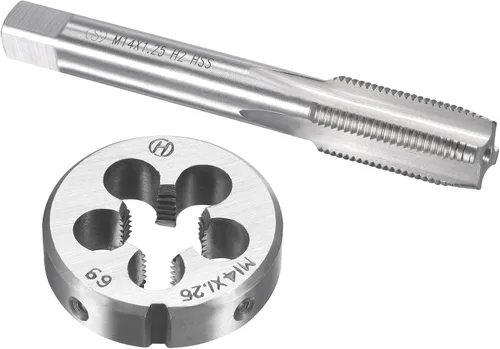 Miniatura 9 de uxcell M13 x 0.039 in Juego de llaves métricas y troqueles, rosca de máquina con troquel de roscado redondo, kit de grifo y troquelado