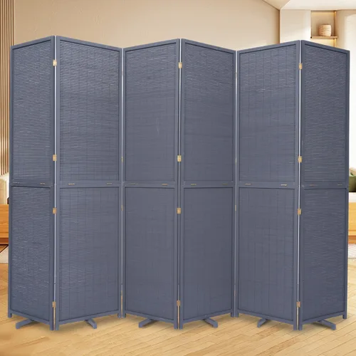 Miniatura 15 de Panel divisor de habitación de bambú con patas giratorias de 360°, 4 paneles de 47 pulgadas de alto, pantalla de privacidad plegable corta