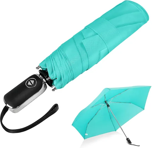 Miniatura 9 de LEAGERA Paraguas de viaje compacto para bolso, mango plano, impermeable para lluvia ligera