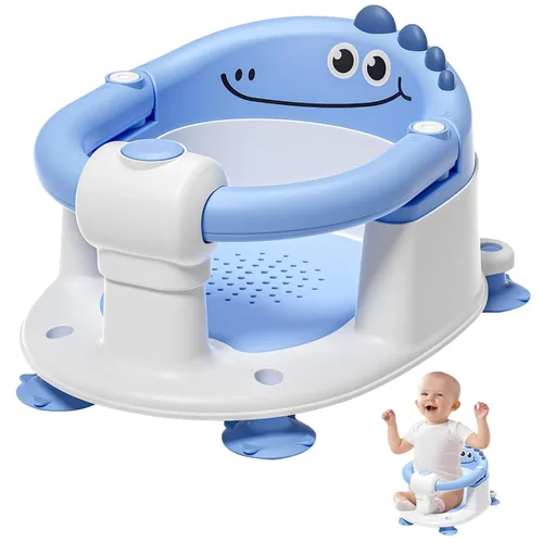 Asiento de baño para bebé TPN para bebés de 6 meses en adelante, asiento de baño antideslizante para niños pequeños con 5 calcomanías de emoji Azul