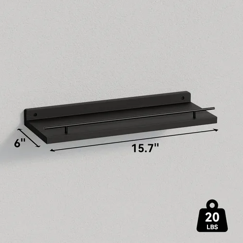 Miniatura 3 de WOPITUES Estantes flotantes con barandilla de metal negro, estantes para decoración de pared, juego de 3, estantes de pared para dormitorio, baño