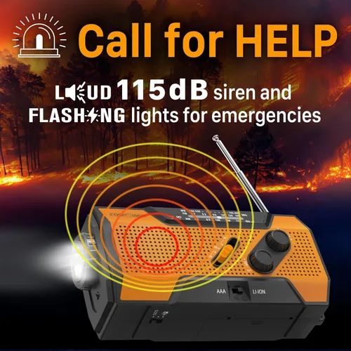 Miniatura 4 de FosPower NOAA Radio meteorológica de emergencia A1 7400 mWh, banco de energía portátil, AM/FM, USB/solar/carga de manivela, funciona