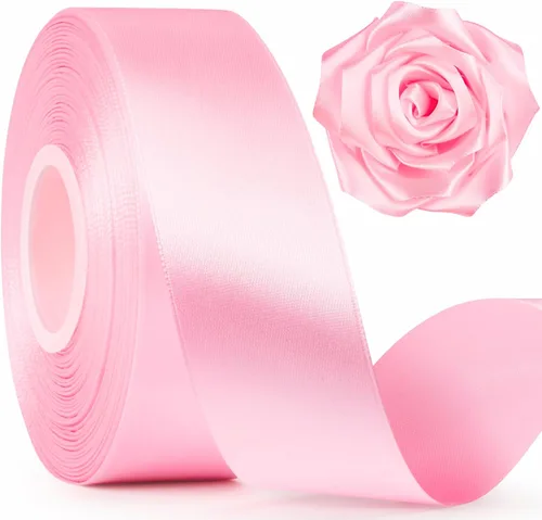 Miniatura 14 de Mauproy Cinta de satén rosa bebé de 1-1/2 pulgadas de ancho, cinta de tela de poliéster sólido de 50 yardas para hacer rosas, envoltura de regalos