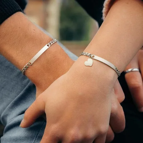 Miniatura 2 de Pulseras personalizadas de regalo para parejas, pulsera a juego para él y ella, pulsera de cadena cubana de promesa para hombres y mujeres, regalo