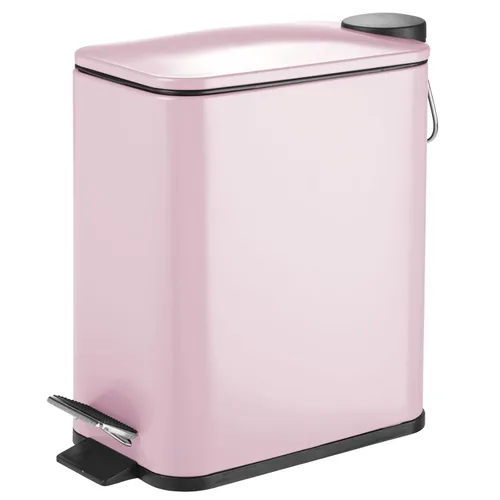 Miniatura 7 de mDesign Cubo de basura rectangular de metal delgado de 1.3 galones con pedal de pie, tapa de cierre fácil, papelera estrecha, contenedor de basura
