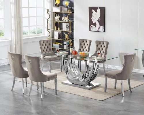 Miniatura 25 de Mesa de comedor de cristal para 6-8 personas, mesa rectangular de comedor de cocina de 70 pulgadas con tapa de vidrio templado y base de acero