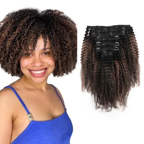 Miniatura 13 de Sassina Extensiones de Cabello Humano Rizado Afro Grueso Real con Clip 3B 4A Color Natural Invisible Sin Costuras Remi Clip Para Mujeres