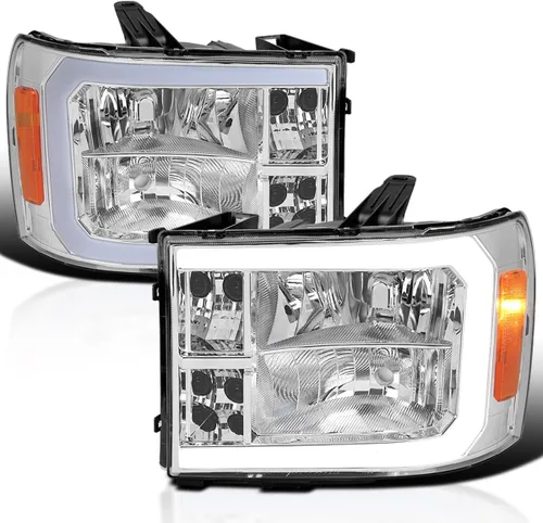 Miniatura 11 de SPEC-D TUNING Faros ahumados con barra LED Compatibles con GMC Sierra 1500, 2500HD, 3500HD 2007-2013, Juego de lámparas delanteras izquierda + Lente