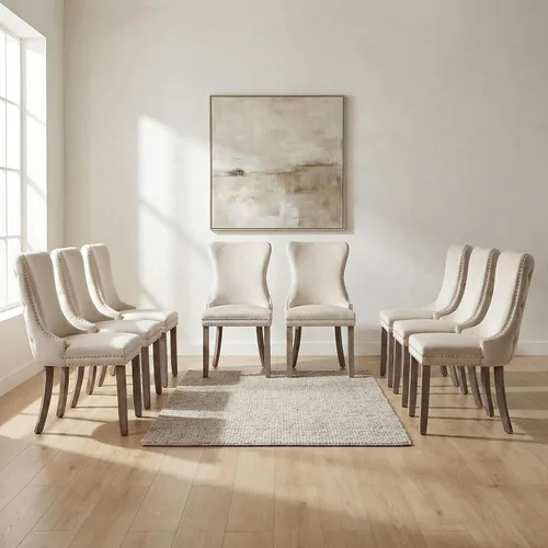 Miniatura 13 de OVENTA Juego de 4 sillas de comedor modernas tapizadas con respaldo completo, sillas de comedor de terciopelo dorado con patas de madera maciza