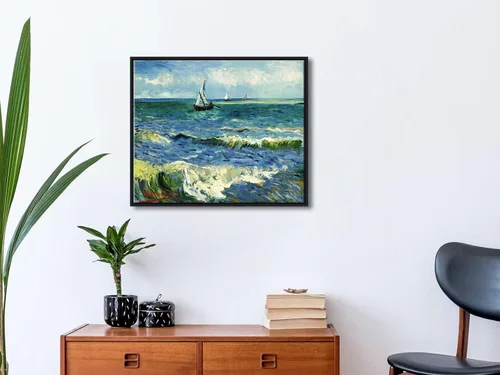 Miniatura 3 de Wieco Art Arte enmarcado negro paisaje marino en Saintes Maries por Vincent Van Gogh pinturas al óleo Reproducción modernas impresiones en lienzo