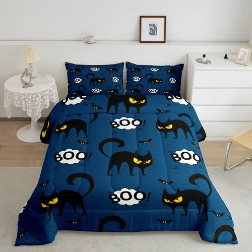 Miniatura 33 de Erosebridal Juego de ropa de cama de murciélago de Halloween, tamaño individual, juego de edredón de estrellas con purpurina y galaxia para niños