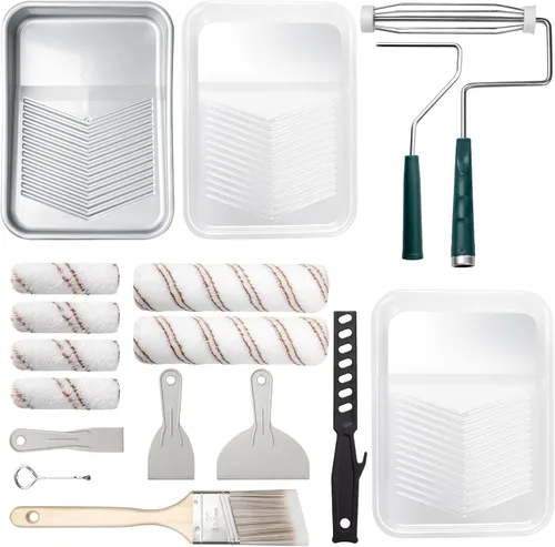 Miniatura 9 de Kit de rodillo de pintura Mister Rui, paquete de 9 unidades de rodillo de pintura de espuma de alta densidad de 15 cm, bandeja de pintura con forro