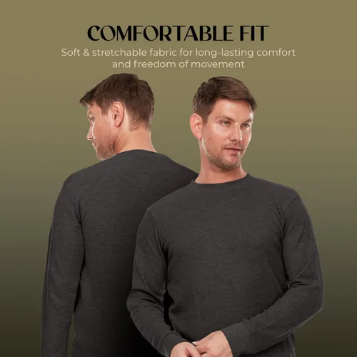 Miniatura 3 de JMR - Camisa térmica de punto gofre pesado para hombre, 100% algodón, manga larga, para usar como capa base o independiente, cálida y transpirable