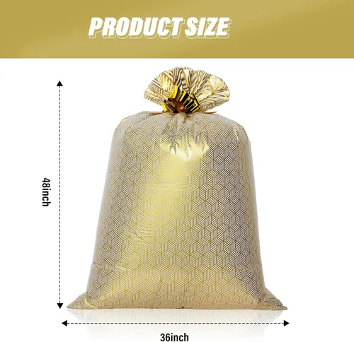 Miniatura 2 de Fulmoon 4 bolsas de regalo jumbo de 48 pulgadas, bolsas doradas extra grandes con flores de tirar, regalo gigante de plástico para regalo de Dorado