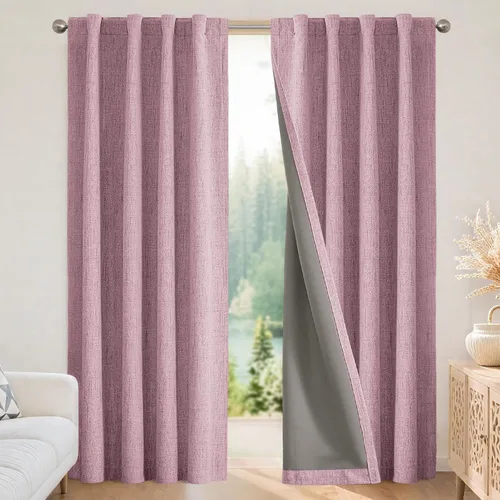 Miniatura 12 de Joydeco - Cortinas 100% opacas, 2 paneles de lino natural para oscurecer habitación, aislamiento térmico, trabillas traseras y bolsillo para barra