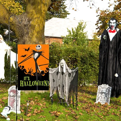 Miniatura 5 de Sunwer Bandera de jardín de Halloween para decoración de fiesta al aire libre, patio delantero, suministro de decoración de patio, 12.5 x 18 pulgadas